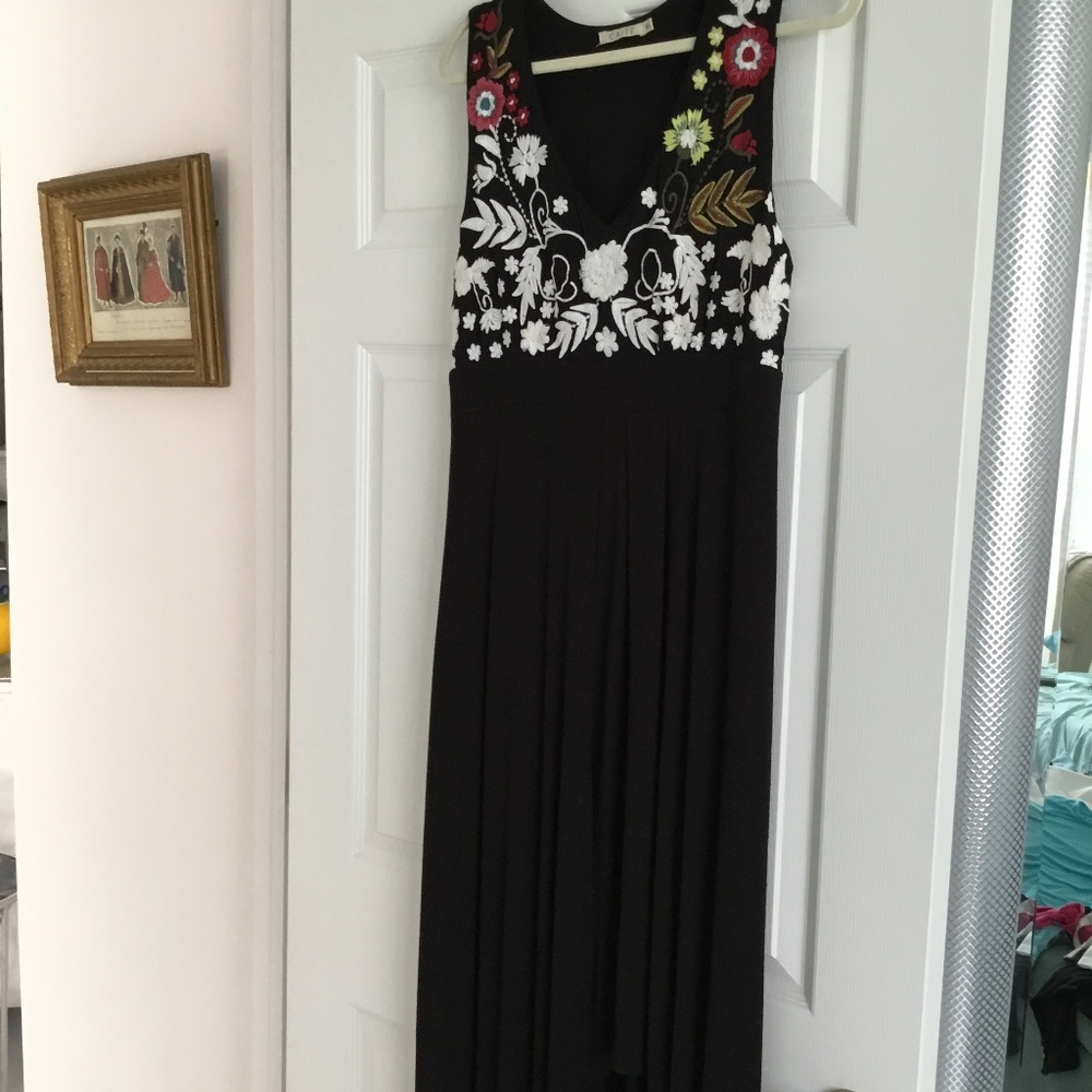 Floral Embroidered Black Dress